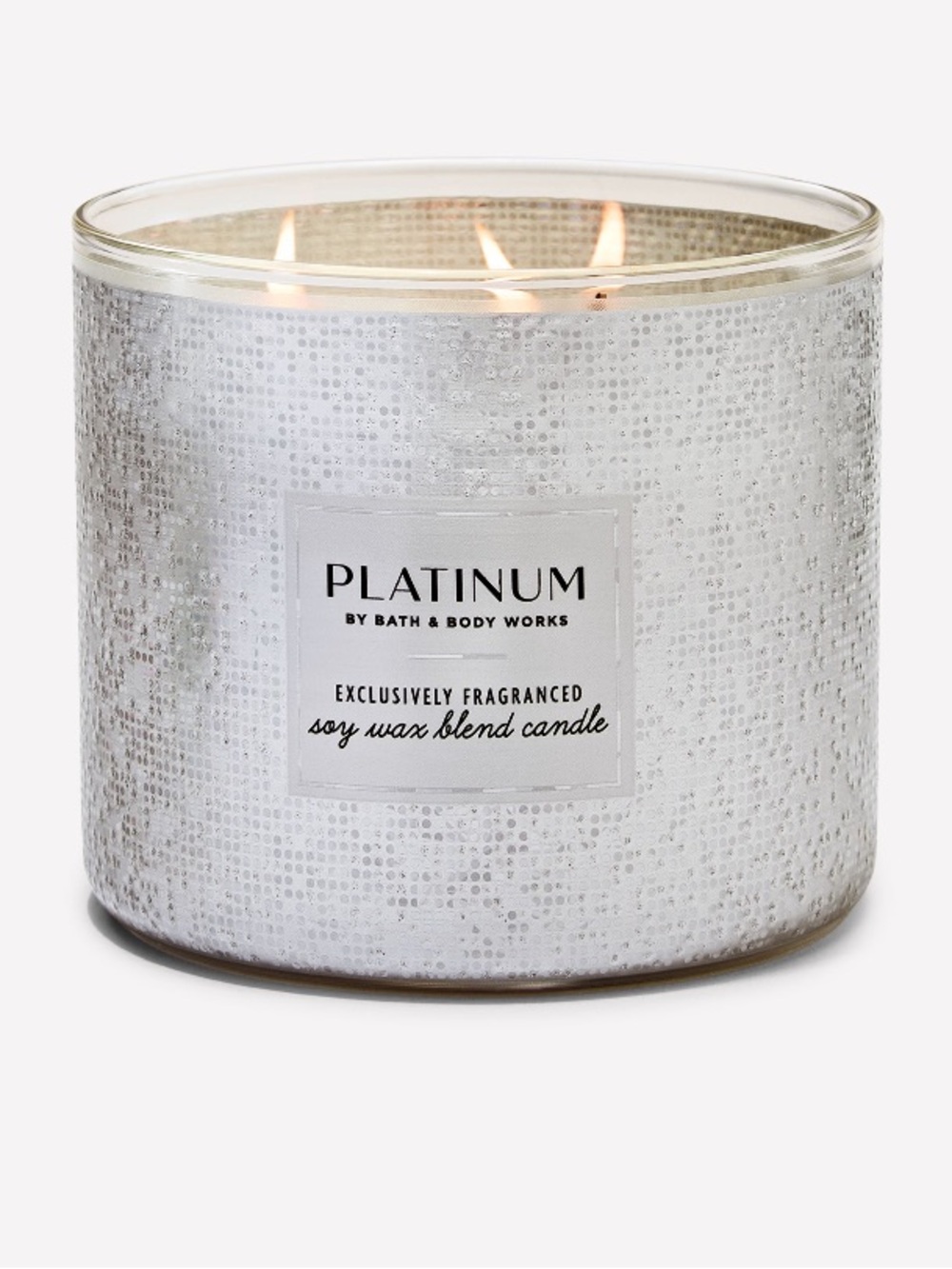 “PLATINUM” 3-Wick Candle by B&BW / WB, 14.5 oz / 411 g, NWT on base